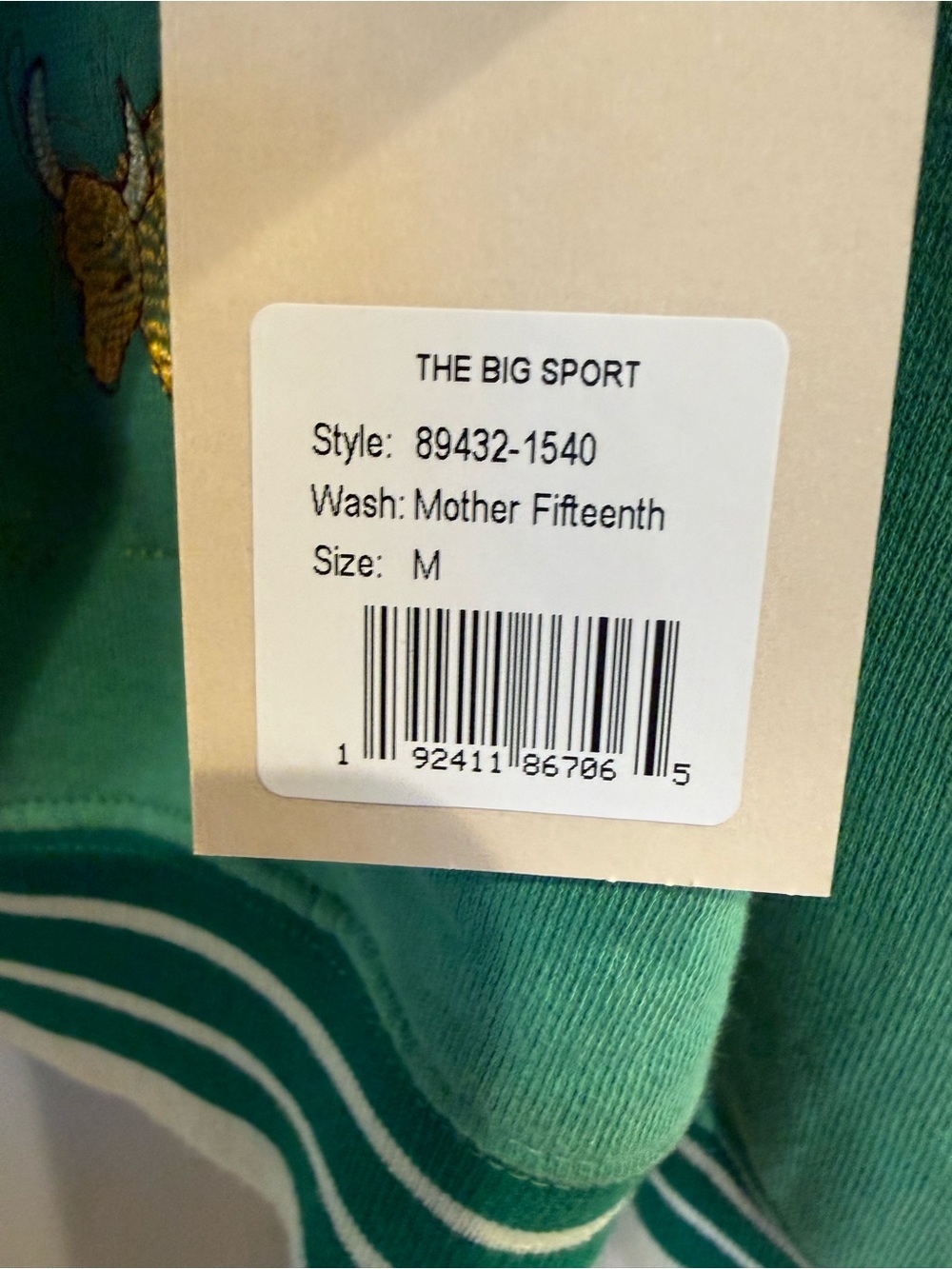 MOTHER The BIG Sport Sweatshirt-Mother Fifteen 15 Green Embroidered Size M NWT - Picture 9 of 10